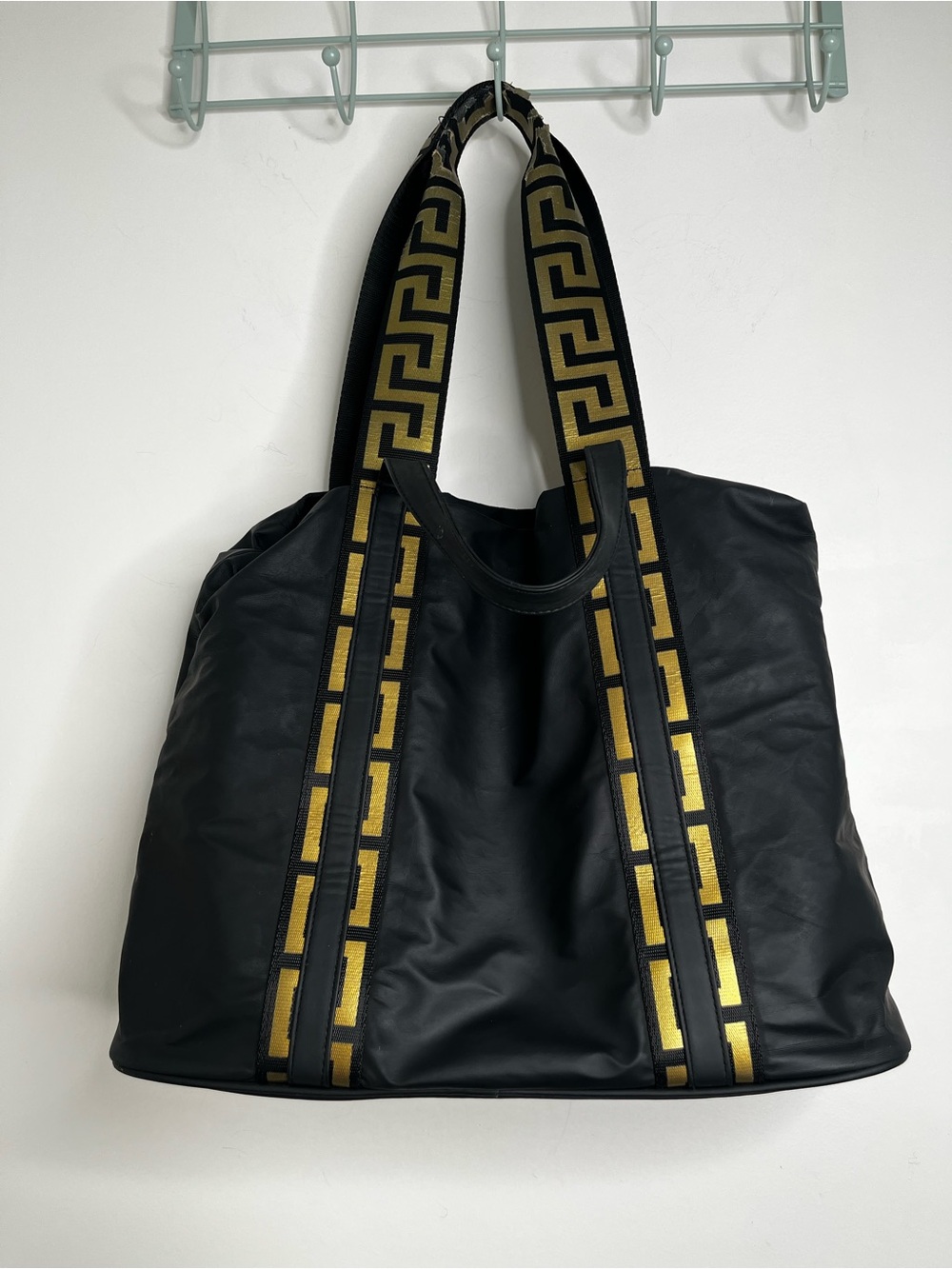 Versace Parfums Black Shoulder Bag Gold Medusa Logo Meandros Pattern Tote Bags - Picture 3 of 16